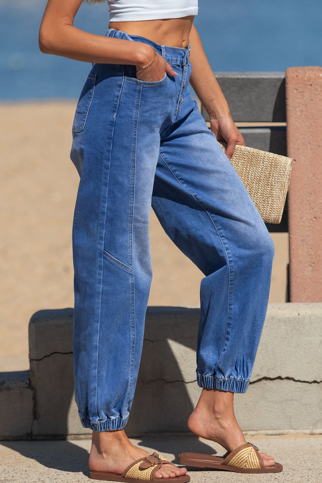 Blue Tapered Casual Loose Fit Jeans