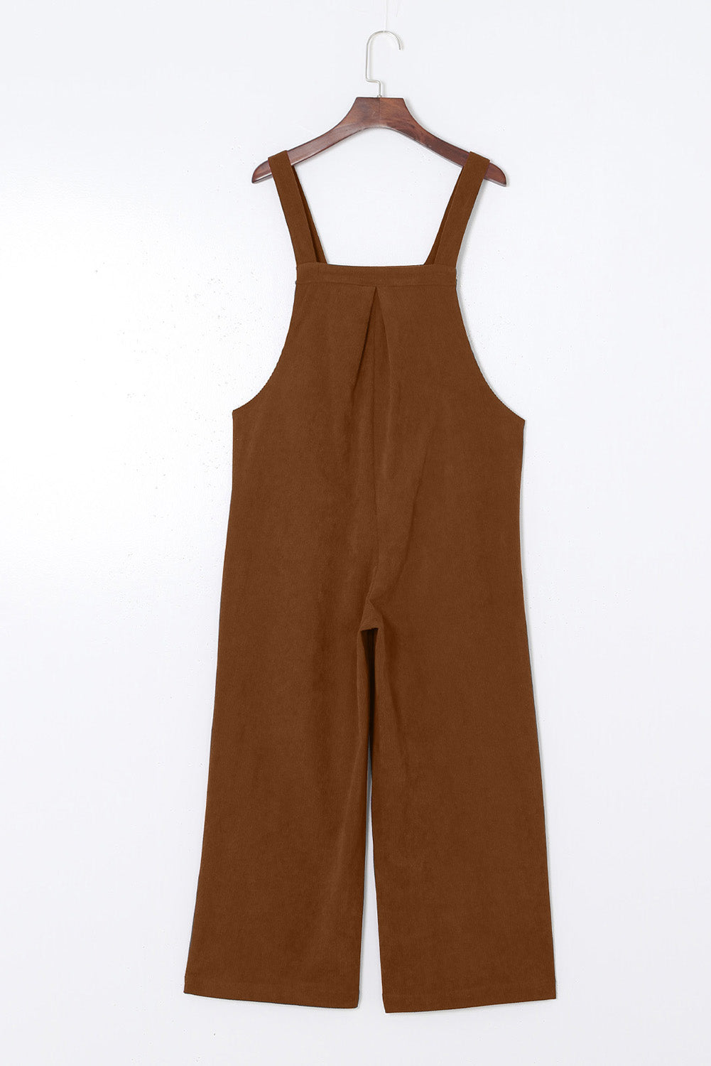 Brown Solid Color Corduroy Wide Leg Overalls