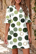 Green Polka Dot Print Flounced Half Sleeve Mini Dress