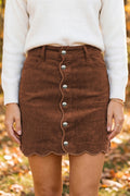 Coffee Button Front Corduroy Mini Skirt