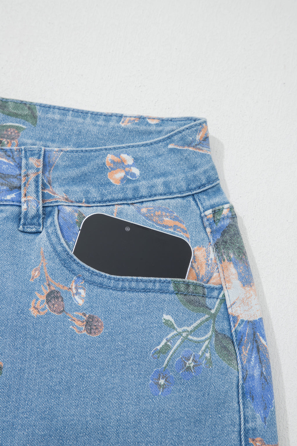 Sky Blue Retro Floral Print Jeans