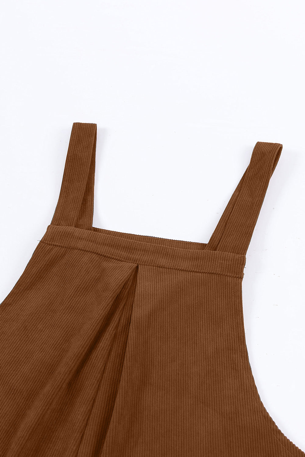 Brown Solid Color Corduroy Wide Leg Overalls