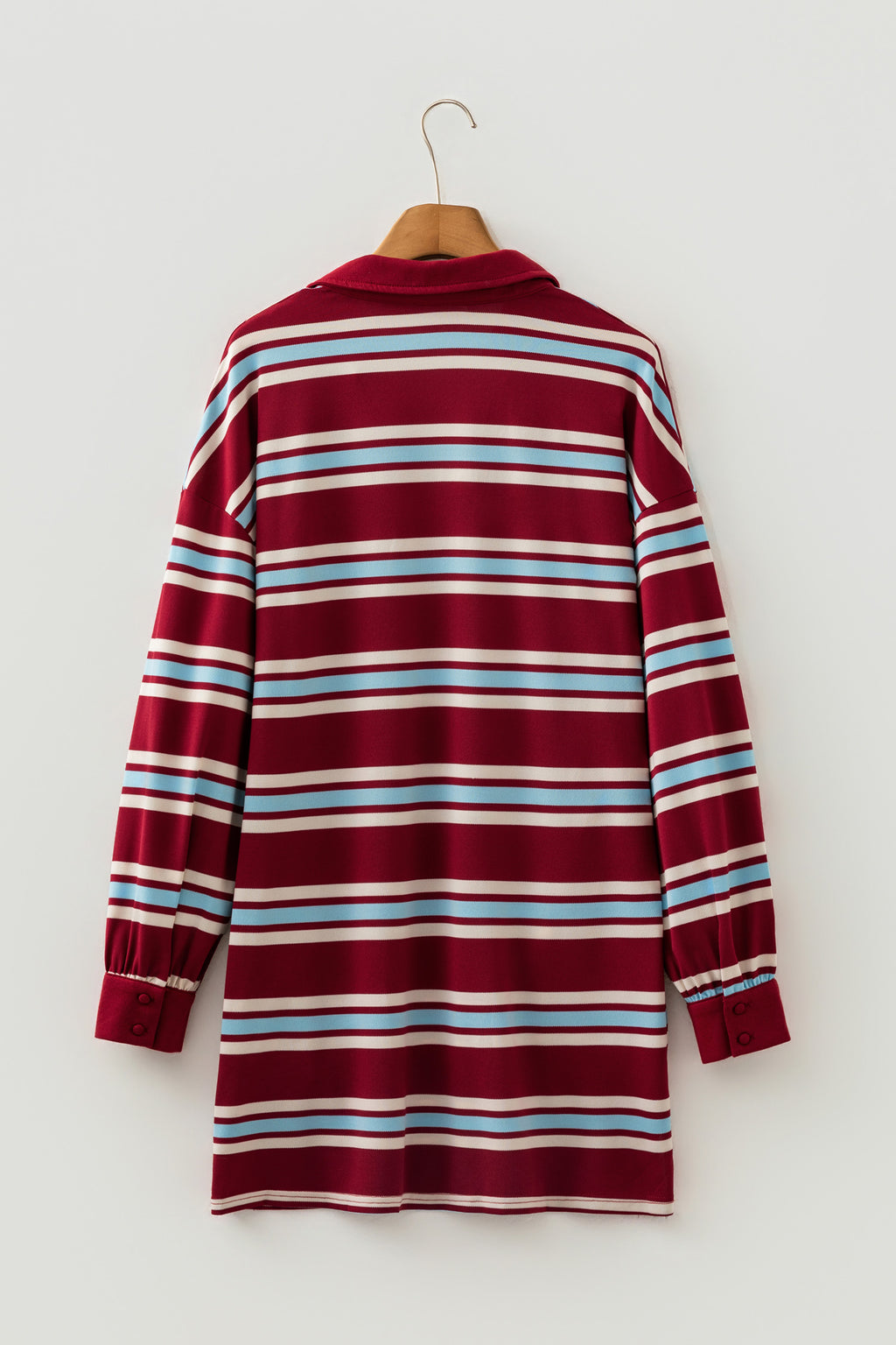 Red Stripe Retro Polo Collar Long Sleeve Mini Dress