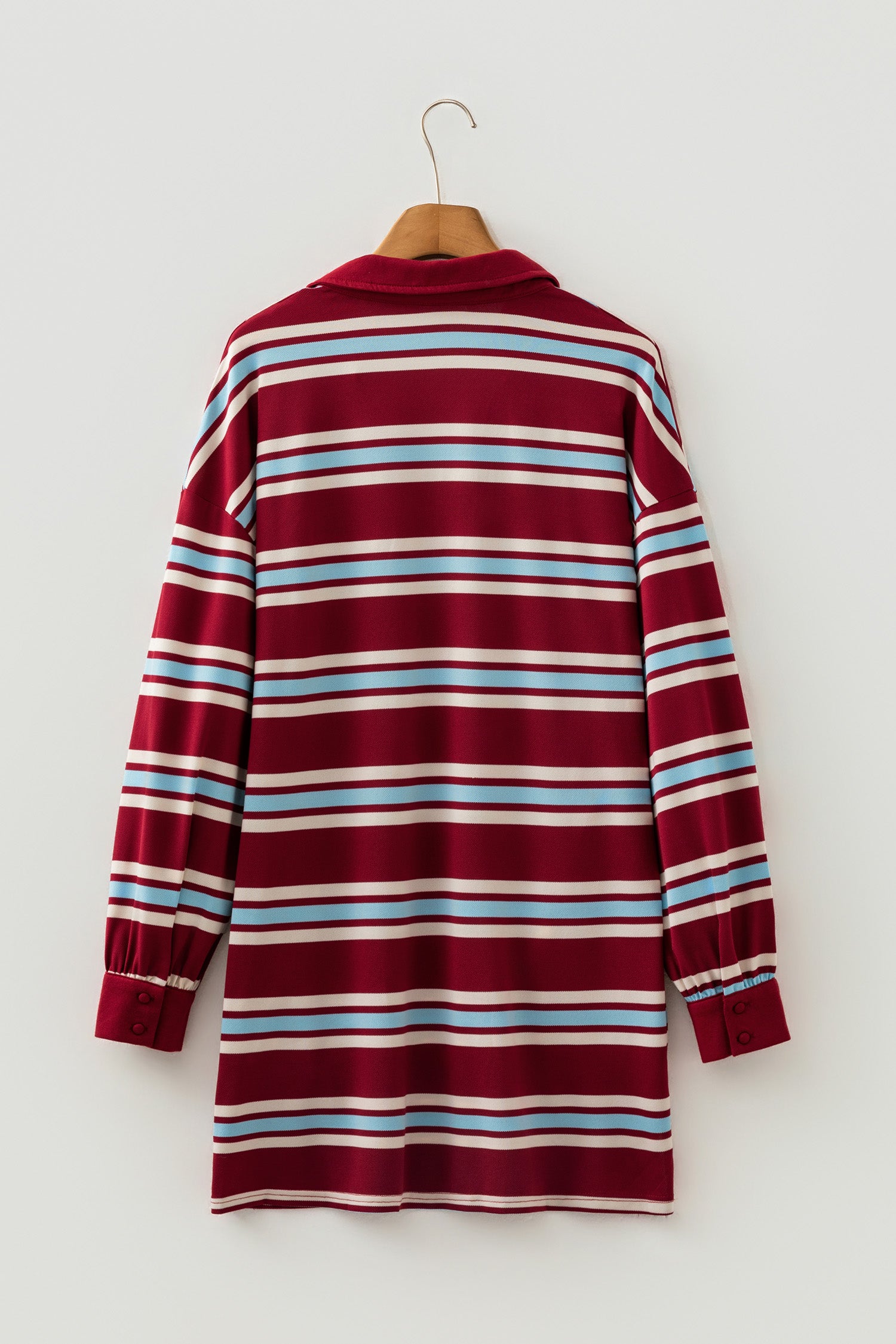 Red Stripe Retro Polo Collar Long Sleeve Mini Dress