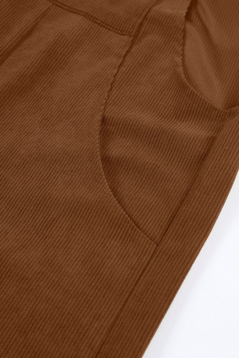 Brown Solid Color Corduroy Wide Leg Overalls