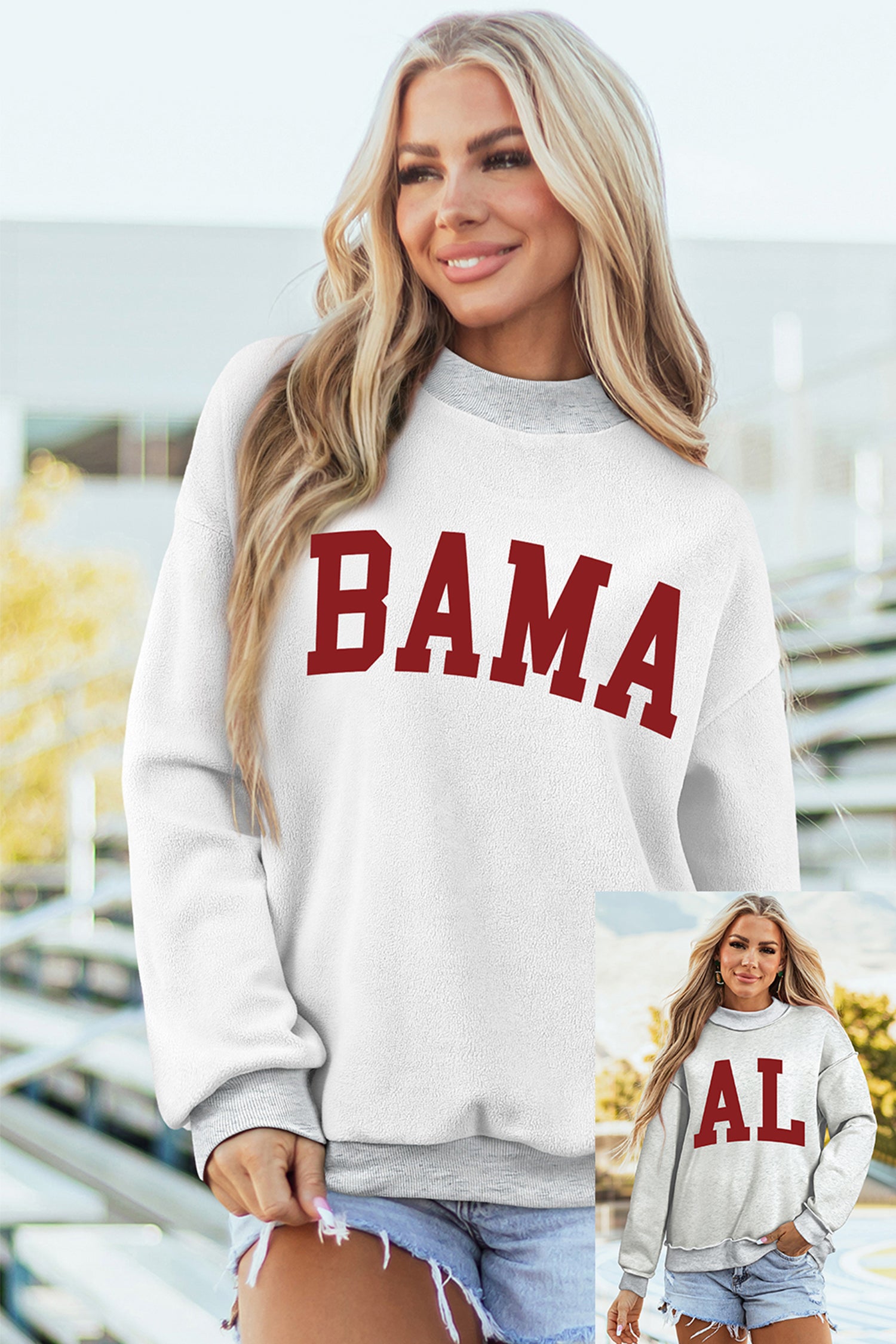 Light Grey AL/ BAMA Double Side Printed Reversible Sweatshirt