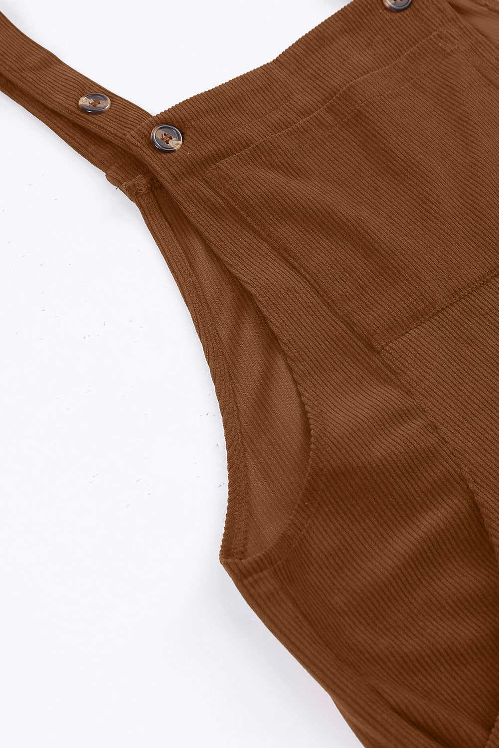 Brown Solid Color Corduroy Wide Leg Overalls