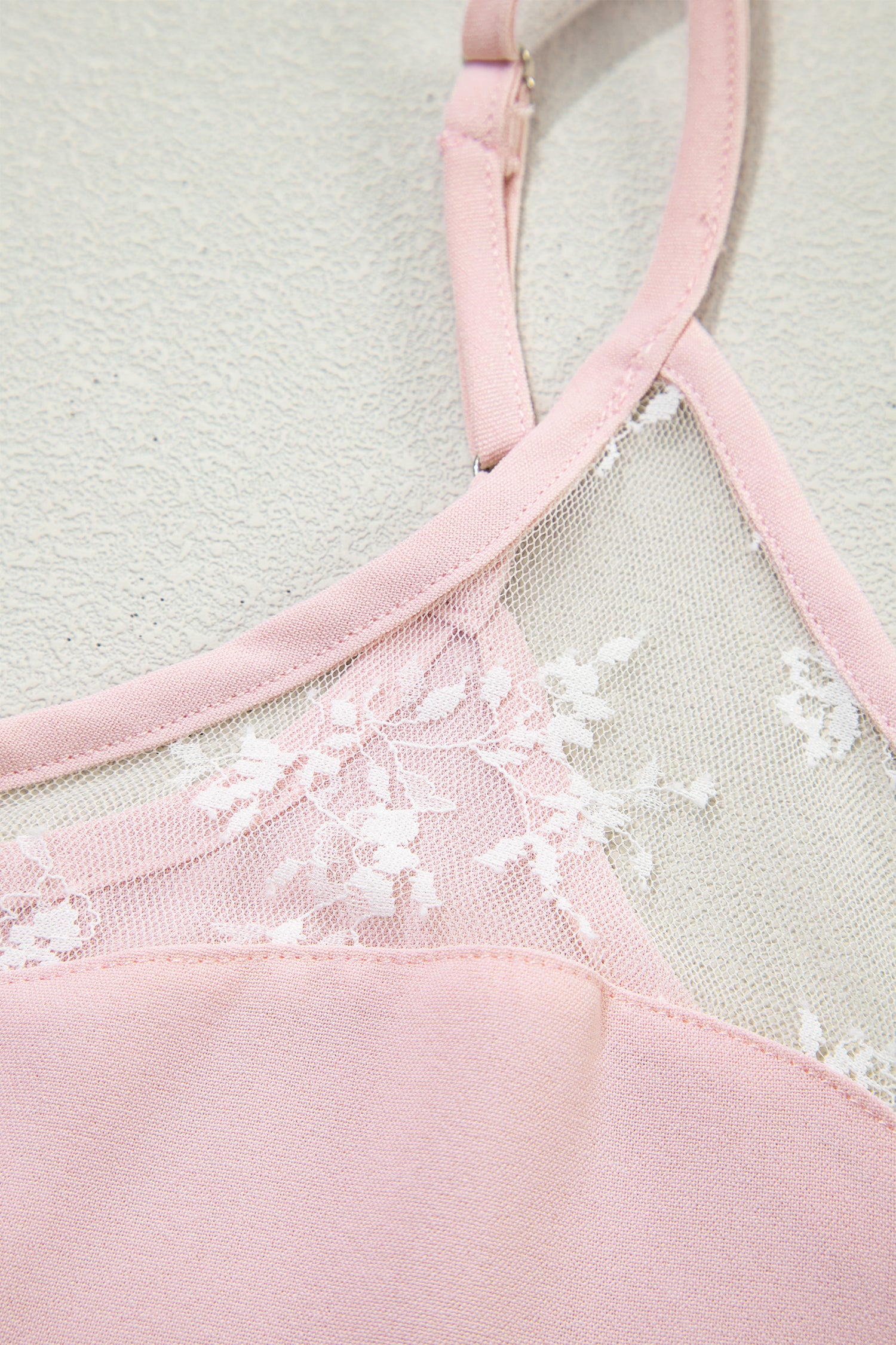 Light Pink Sheer Lace Patchwork Camisole Nightgown Dress