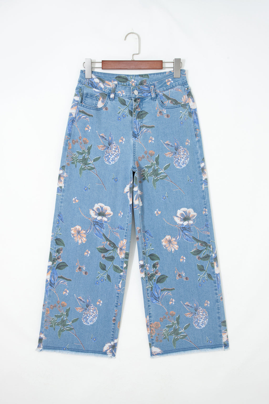 Sky Blue Retro Floral Print Jeans