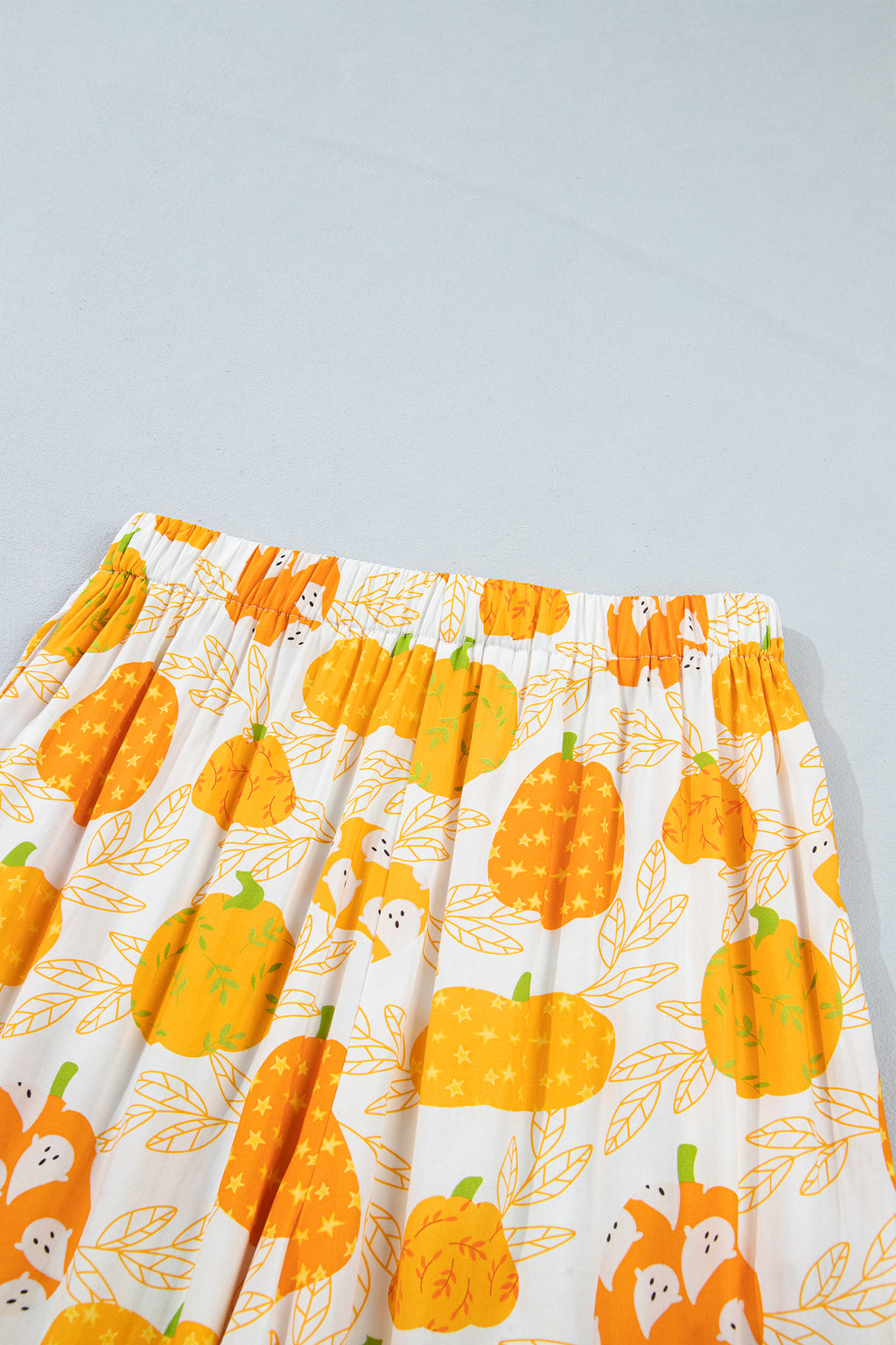 Orange Short Sleeve Pumpkin Print Polka Dot Trim Lounge Set