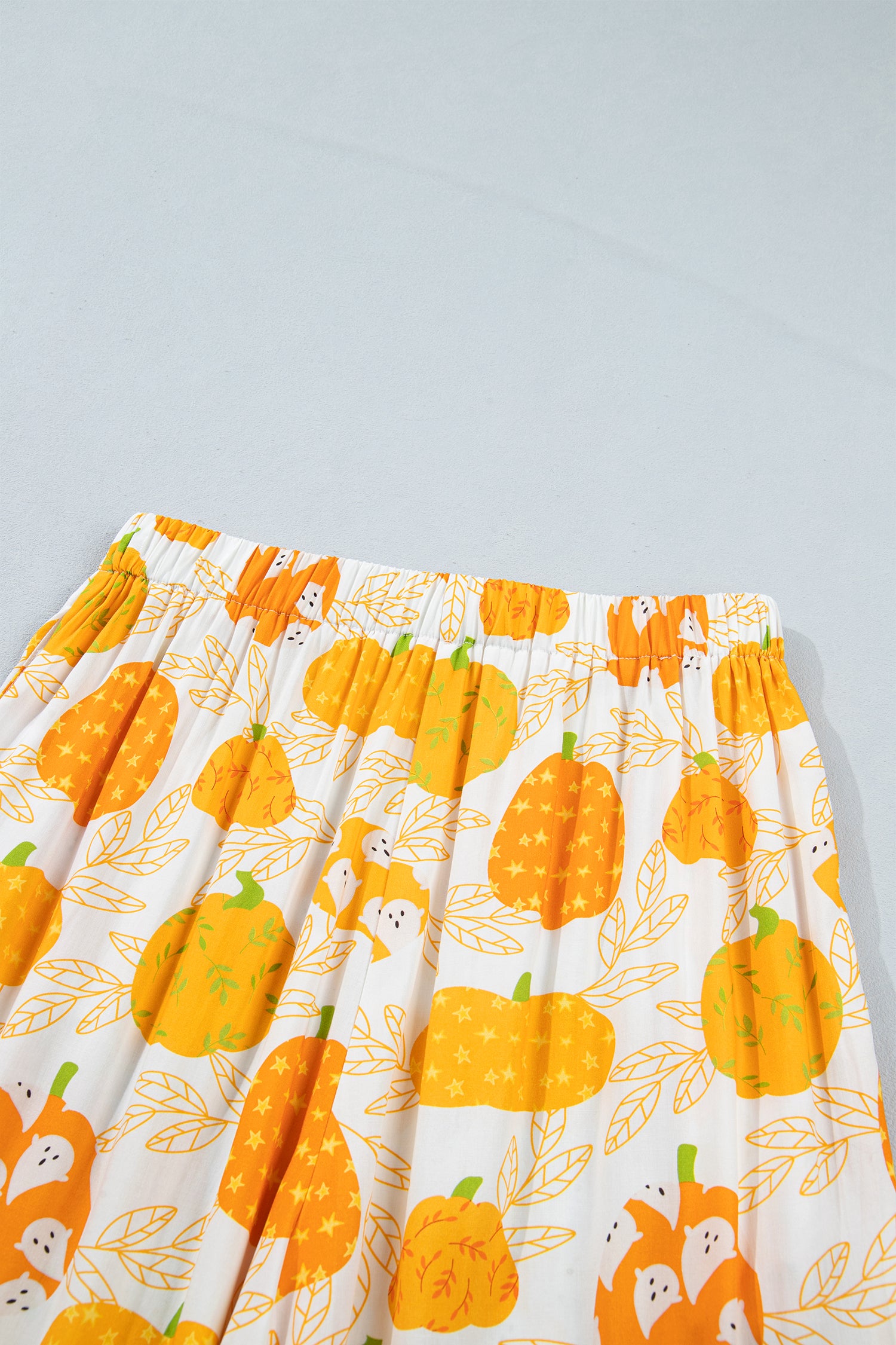 Orange Short Sleeve Pumpkin Print Polka Dot Trim Lounge Set