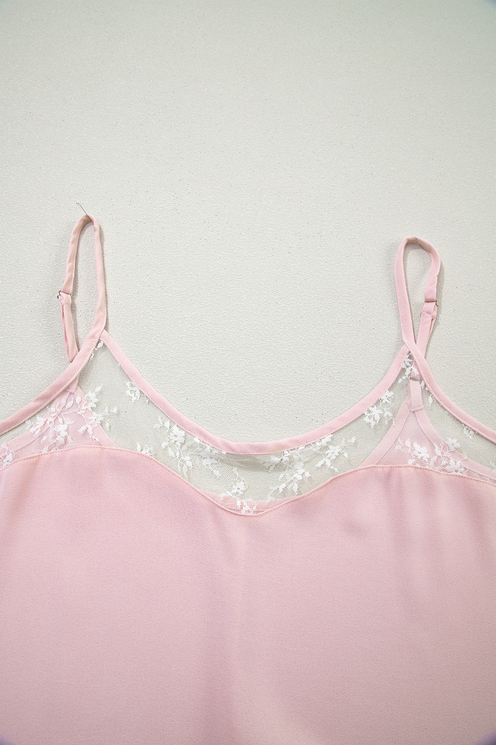 Light Pink Sheer Lace Patchwork Camisole Nightgown Dress