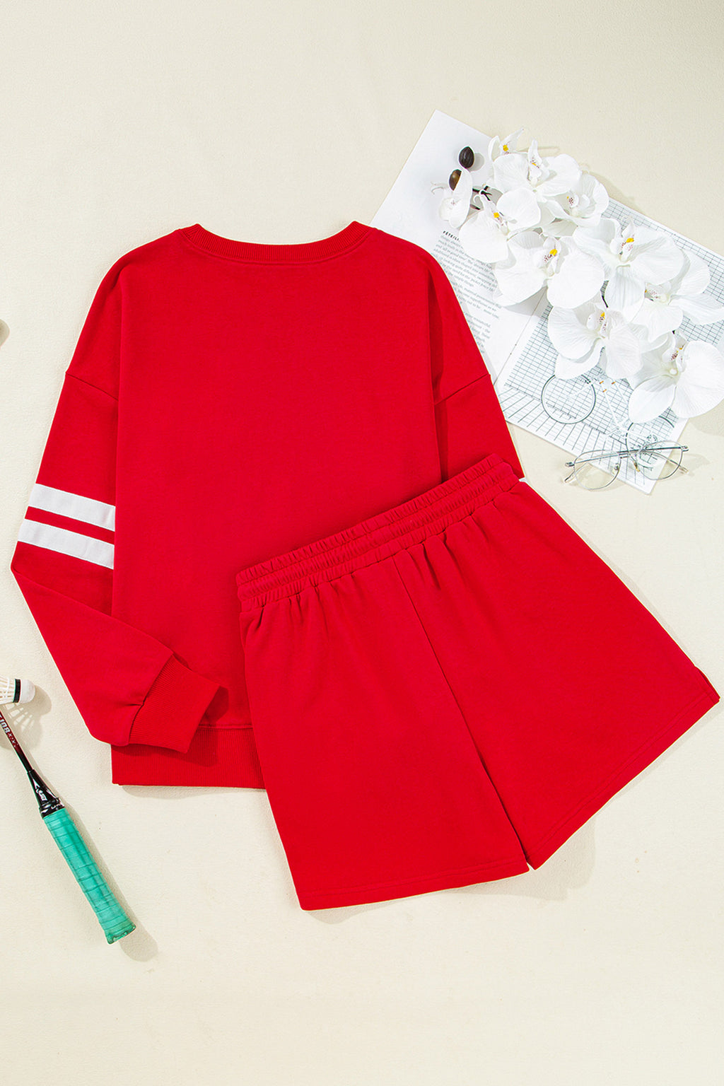 Fiery Red Glitter Game Day Football Graphic Two-Piece Set