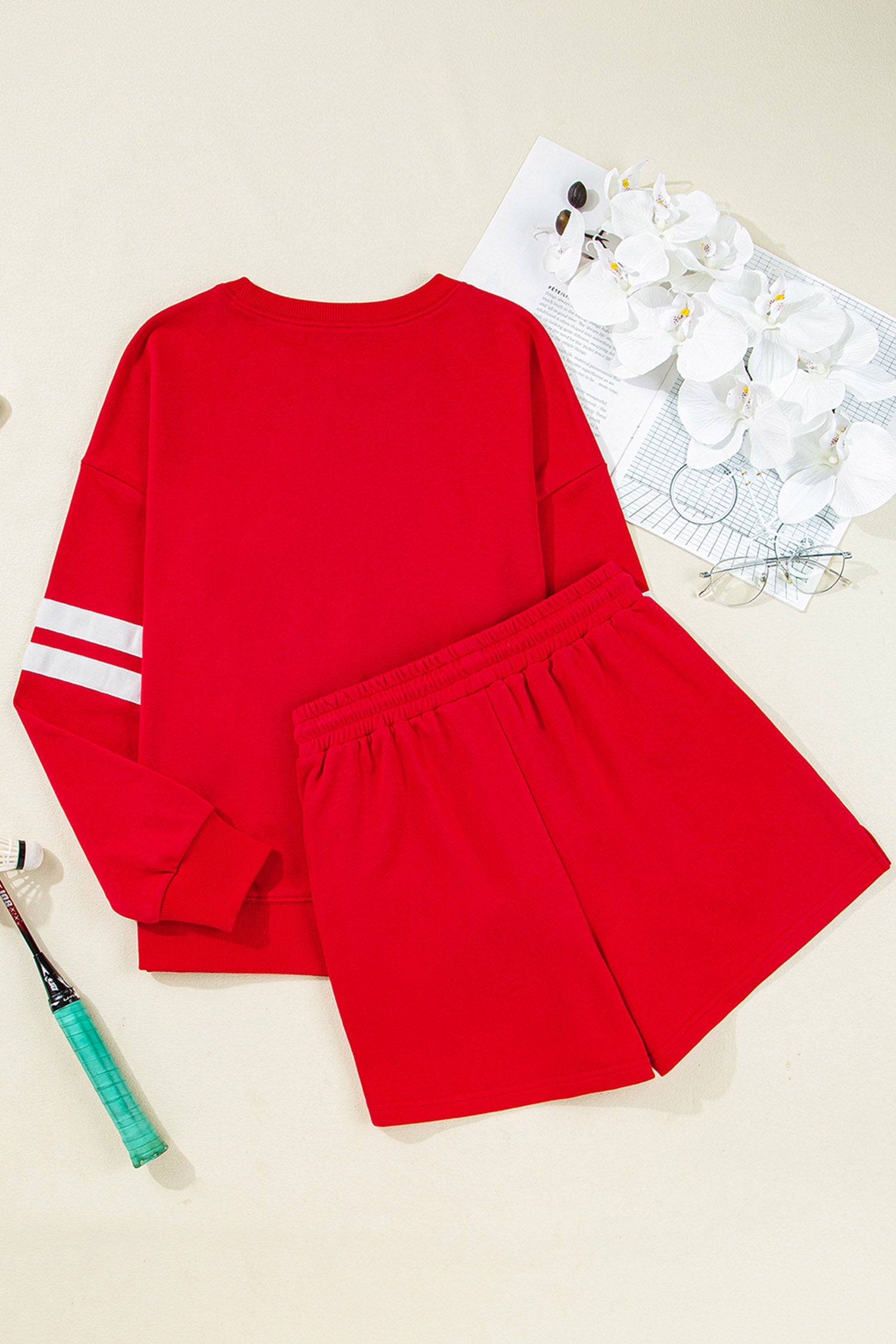 Fiery Red Glitter Game Day Football Graphic Two-Piece Set
